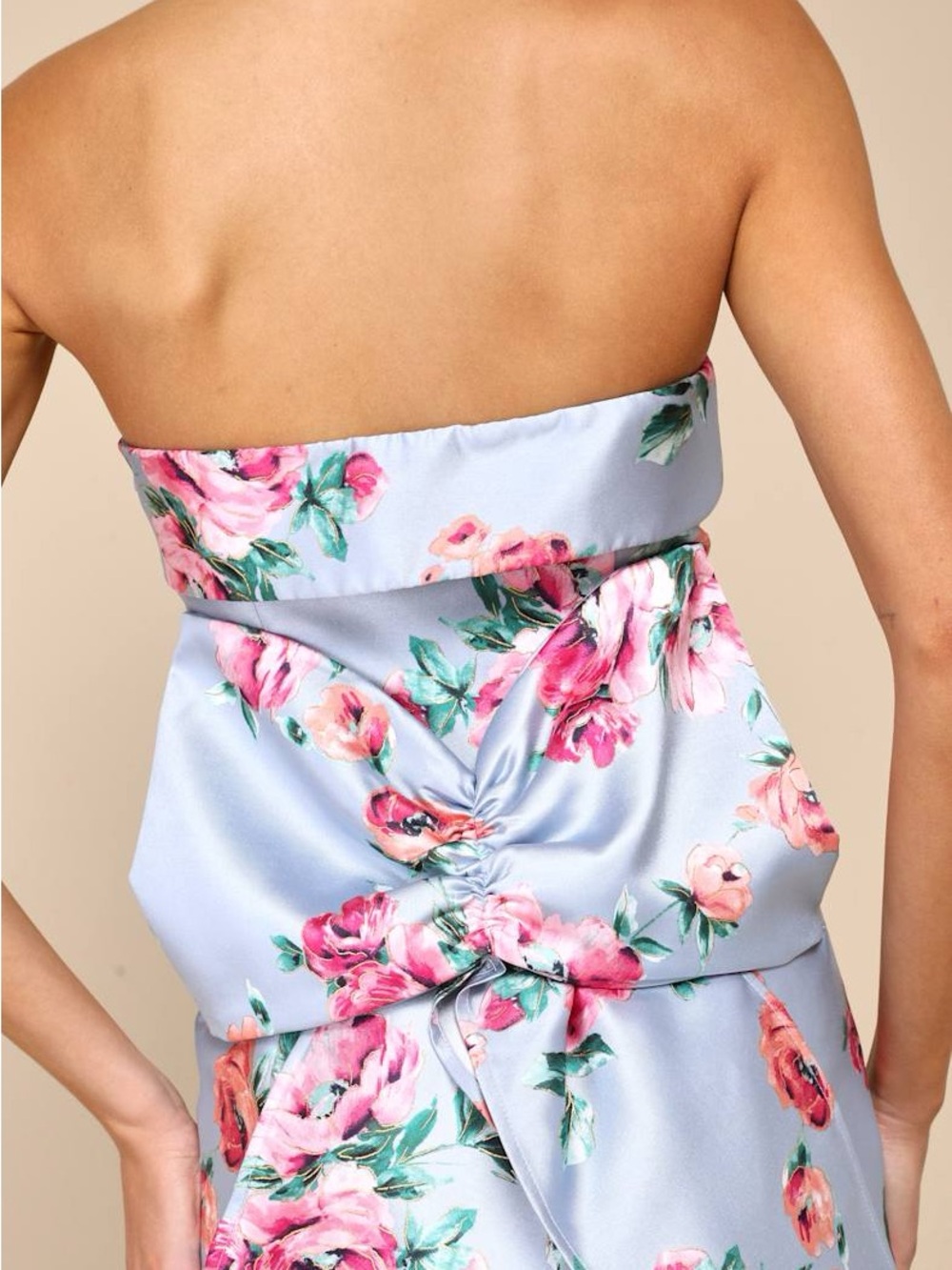 [Sold] Lulu's Powder Blue Strapless Floral Dress - Picture 4 of 5
